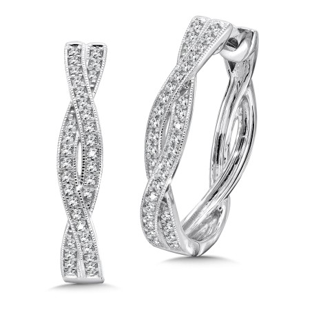 Pave set Diamond Twisted Hoops in 14k White Gold