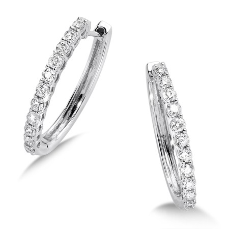 Pave set Diamond Oval Hoops in 14k White Gold