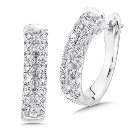 Double Row Prong set Diamond Oval Hoops in 14k White Gold