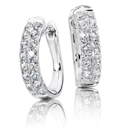 Double Row Prong set Diamond Oval Hoops in 14k White Gold