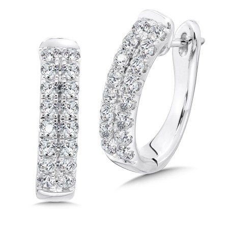 Double Row Prong set Diamond Oval Hoops in 14k White Gold