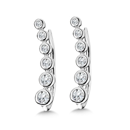14K White Gold Graduated Bezeled Climber Diamond Earrings - EDD3025-W