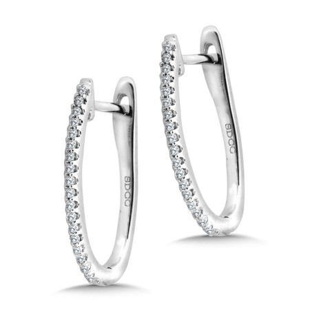 14K White Gold Petite Pave Diamond Horseshoe Hoop Earrings - EDD3027-W