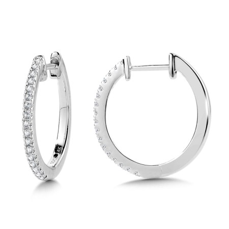 14K White Gold Classic Petite Golden Diamond Huggie Hoop Earrings - EDD3038-W