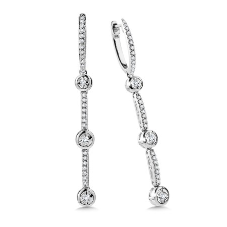 14K White Gold Bezeled Diamond-Faceted Diamond Earrings - EDD3044-W