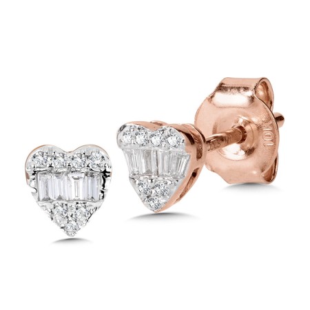 10K Baguette Diamond Heart Earrings