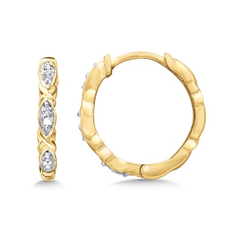 10K Intricate Diamond Huggie Hoops