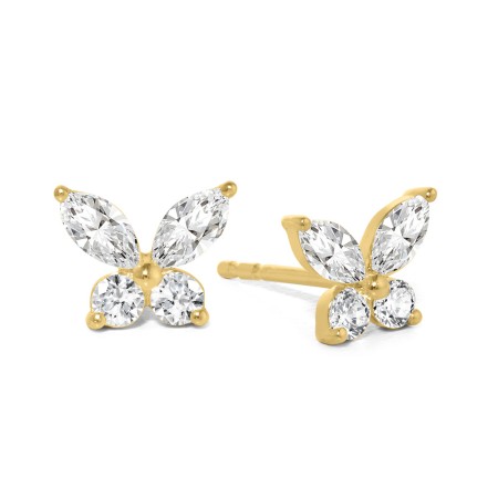 14K Diamond Butterfly Stud Earrings