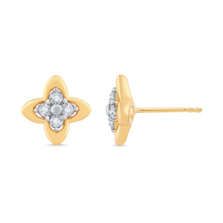 14K Gold & Diamond Clover Stud Earrings