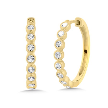 14k Gold Bezel Diamond Hoop Earrings