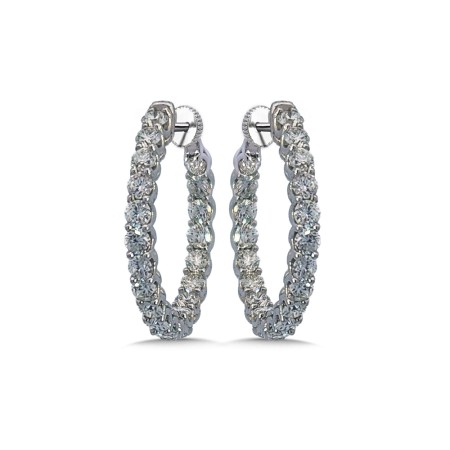 14K White Gold & Diamond Twist Lock Hoops