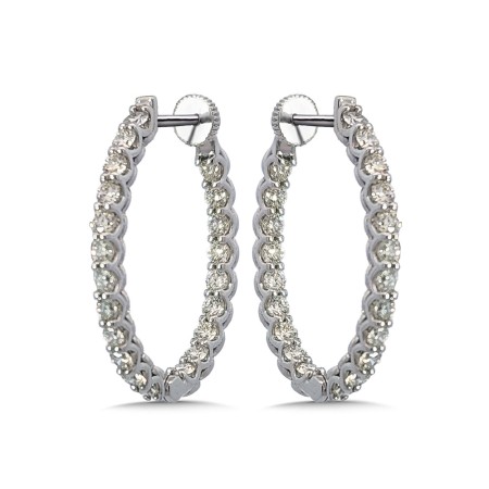 14K White Gold & Diamond Oval-Shaped Twist Lock Hoops