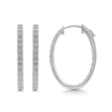 14K White Gold & Diamond Oval Reflection Hoop Earrings