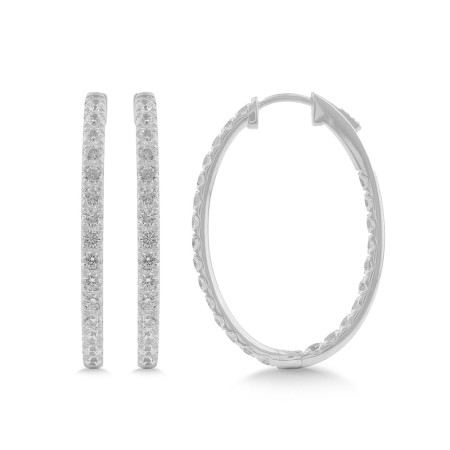 14K White Gold & Diamond Oval Reflection Hoop Earrings