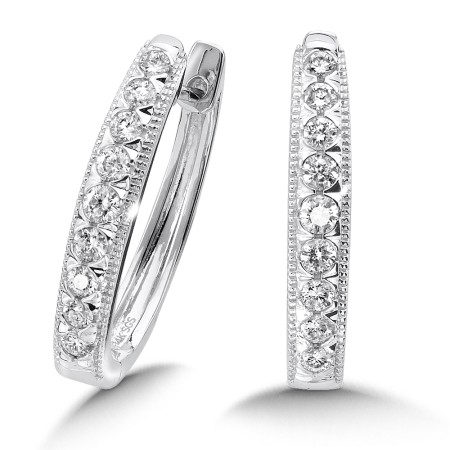 Pave set Diamond Heirloom Oval Hoops in 14k White Gold