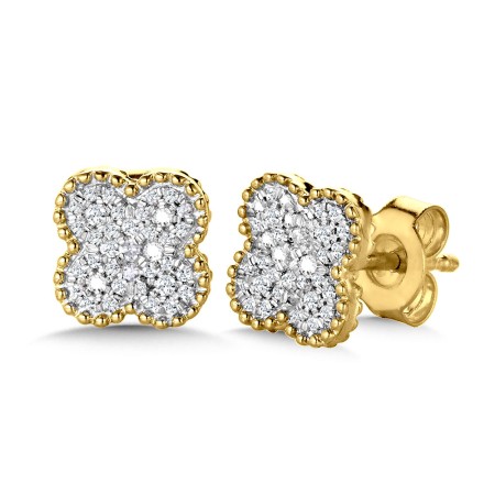 Milgrain-Beaded & Pavé Diamond Klover Stud Earrings
