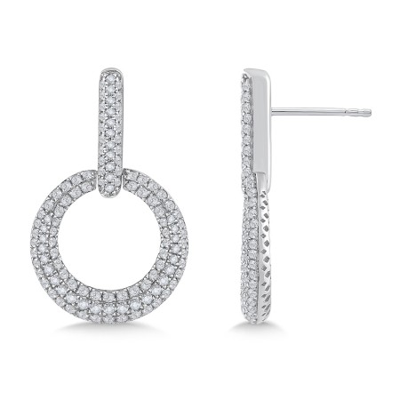 14K White Gold & Pavé Diamond Earrings