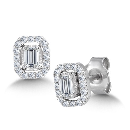 Emerald-Cut, Diamond Star, Heavenly Halo Stud Earrings (1/2 ctw)