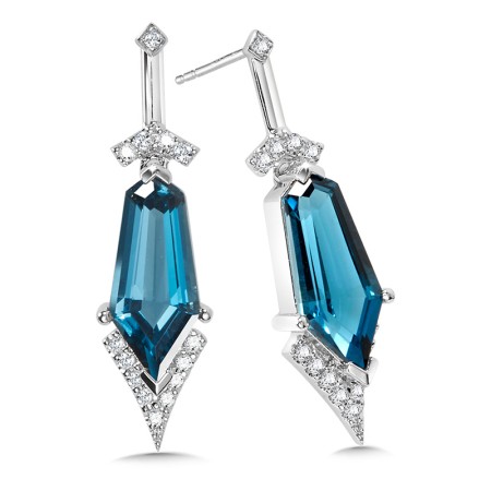 Elongated Hexagon-Shaped London Blue Topaz & Diamond Earrings