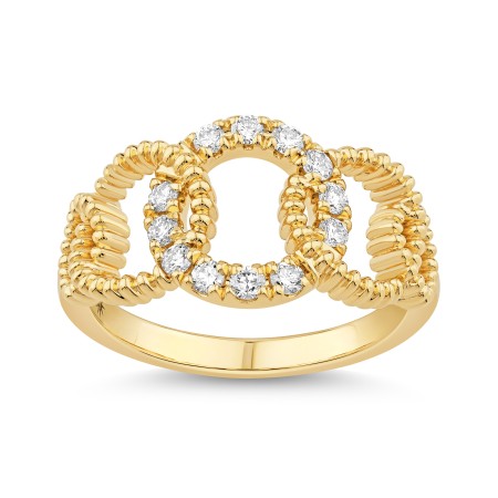 14K Gold & Diamond Beaded Link Ring
