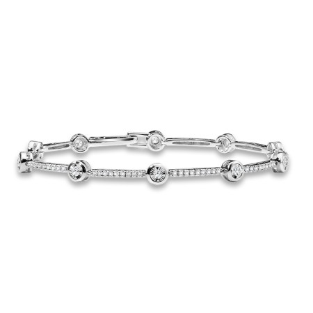 14K White Gold Bezeled Diamond-Faceted Tennis Bracelet - LDD424-W
