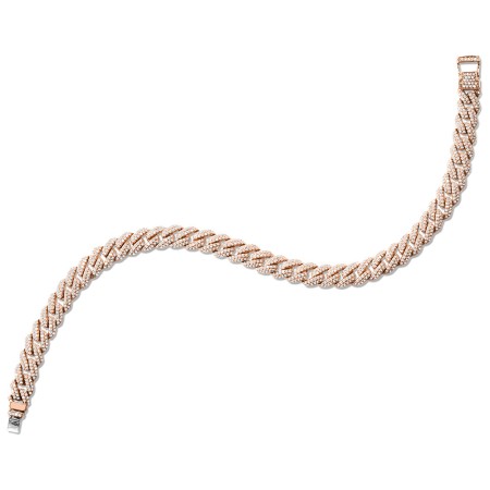14K Rose Gold Cuban Link-n-Love Pave-Set Diamond Bracelet