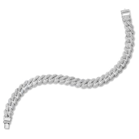 14K White Gold Cuban Link-n-Love Pave-Set Diamond Bracelet (3.00 ctw)