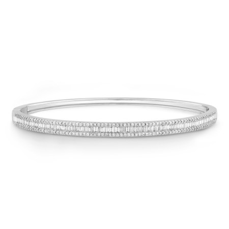 14K White Gold & Baguette Diamond Bangle