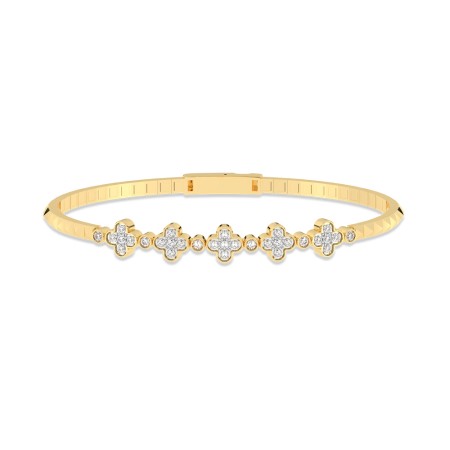 14K Gold & Diamond Clover Flexi Bangle