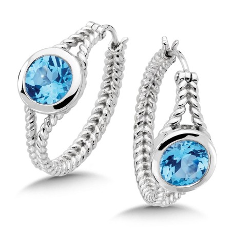 Sterling Silver Blue Topaz Hoop Earrings