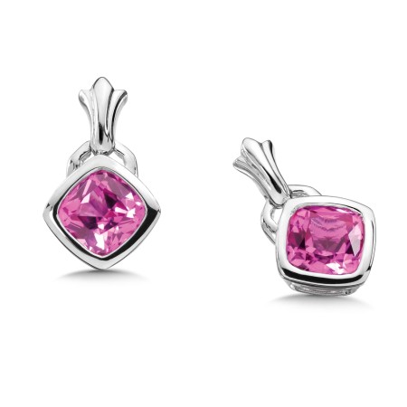 Sterling Silver Created Pink Sapphire Fleur De Lis Post Earrings
