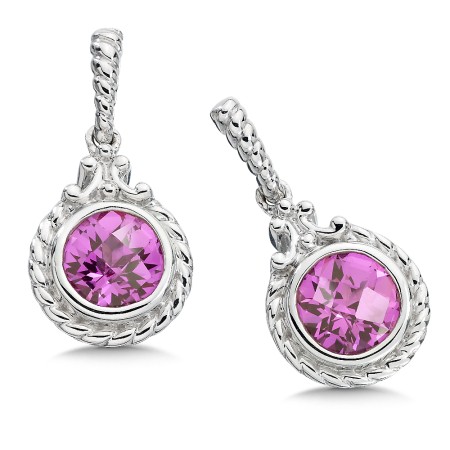 Sterling Silver and Created Pink Sapphire Earrings