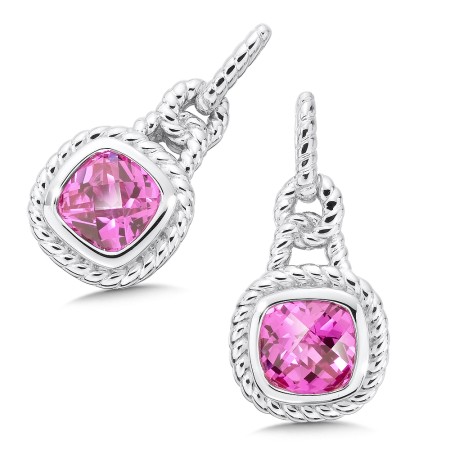 Sterling Silver Created Pink Sapphire Post Earrings