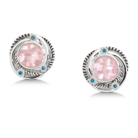 Sterling silver,  rose quartz and blue diamond earrings