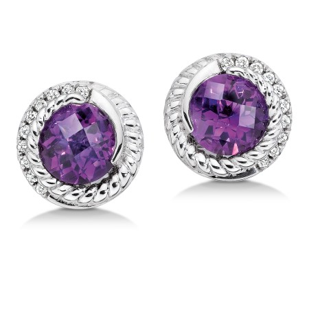 Sterling silver, purple amethyst and diamond earrings
