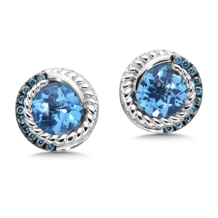 Sterling silver, blue topaz and blue diamond earrings