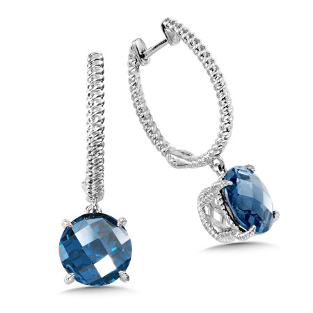 Sterling Silver London Blue Topaz Dangle Hoop Earrings