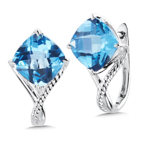 Sterling Silver Blue Topaz Huggie Earrings 
