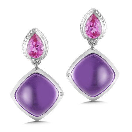 Sterling Silver Amethyst and Pink Sapphire Post Earrings
