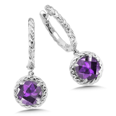 Sterling Silver Amethyst Dangle Hoop Earrings 