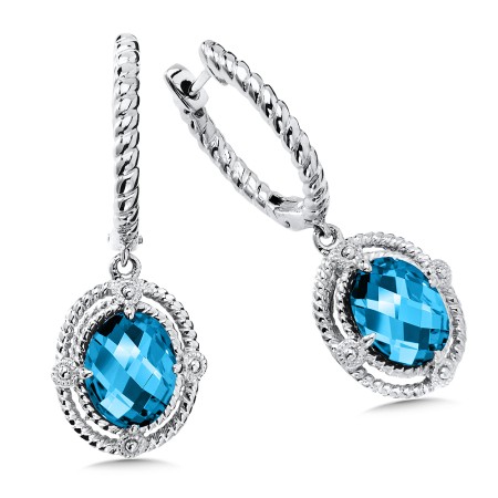 Sterling Silver London Blue Topaz Dangle Hoop Earrings