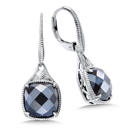 Sterling Silver Hematite Leverback Earrings 