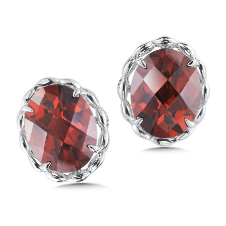 Sterling Silver Garnet Stud Earrings 
