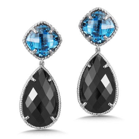 Sterling Silver London Blue Topaz & Black Spinal Drop Earrings