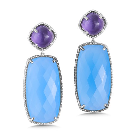 Sterling Silver Amethyst & Chalcedony Blue Topaz Drop Earrings
