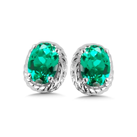 Sterling Silver Created Emerald Earring