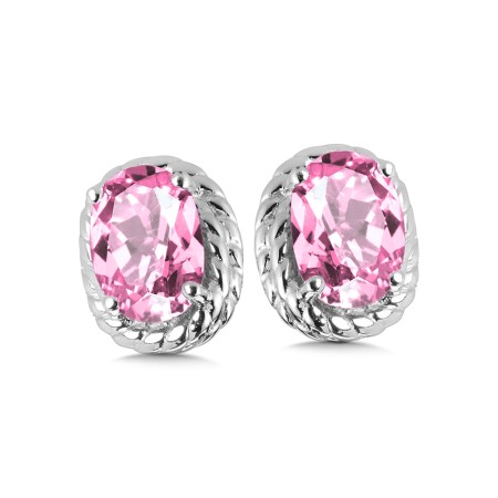 Sterling Silver Created Pink Sapphire Earring