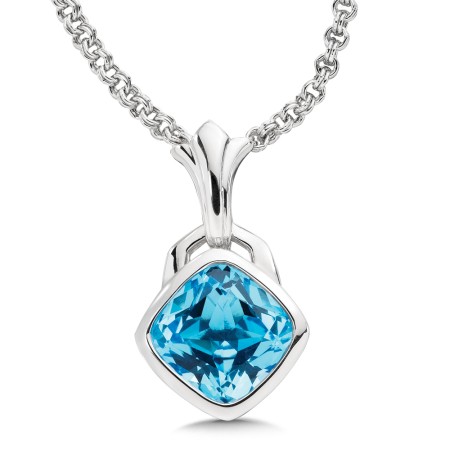 Sterling Silver Blue Topaz Fleur De Lis Pendant