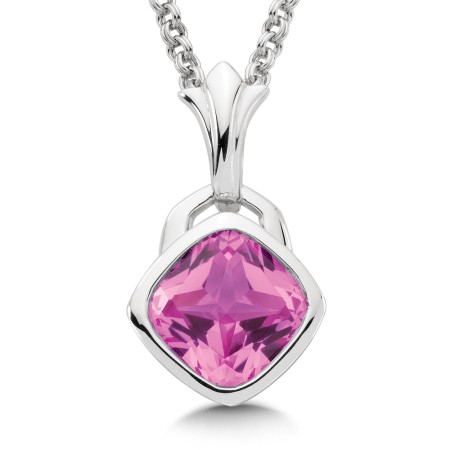 Sterling Silver Created Pink Sapphire Fleur De Lis Pendant