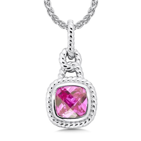 Sterling Silver Created Pink Sapphire Pendant